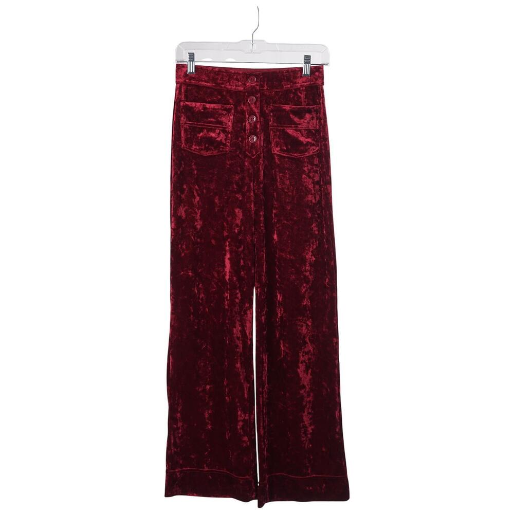 NWT Halara Velvet Pants S Petite PS Red High Waisted Straight Leg Pull On